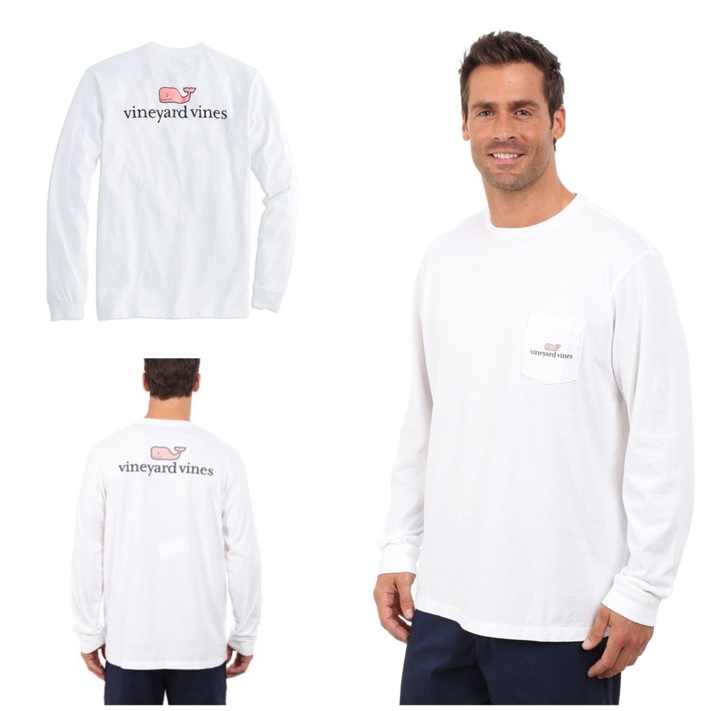 Vineyard Vines Long Sleeve Whale Logo Graphic Pocket Tee Shirt White